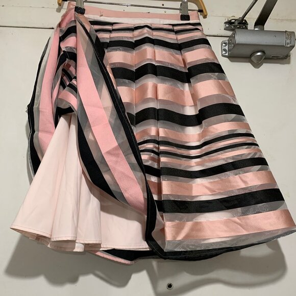 PINK TARTAN MIDI SHEER STRIPE SKIRTS SIZE 2 - Picture 5 of 8